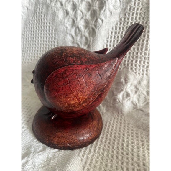 Red Folk Art Crackle Bird - Picture 2 of 5